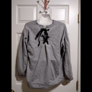 Gray 🩶 Crewneck Lace Up Back Pullover Sweatshirt Women's Size Small